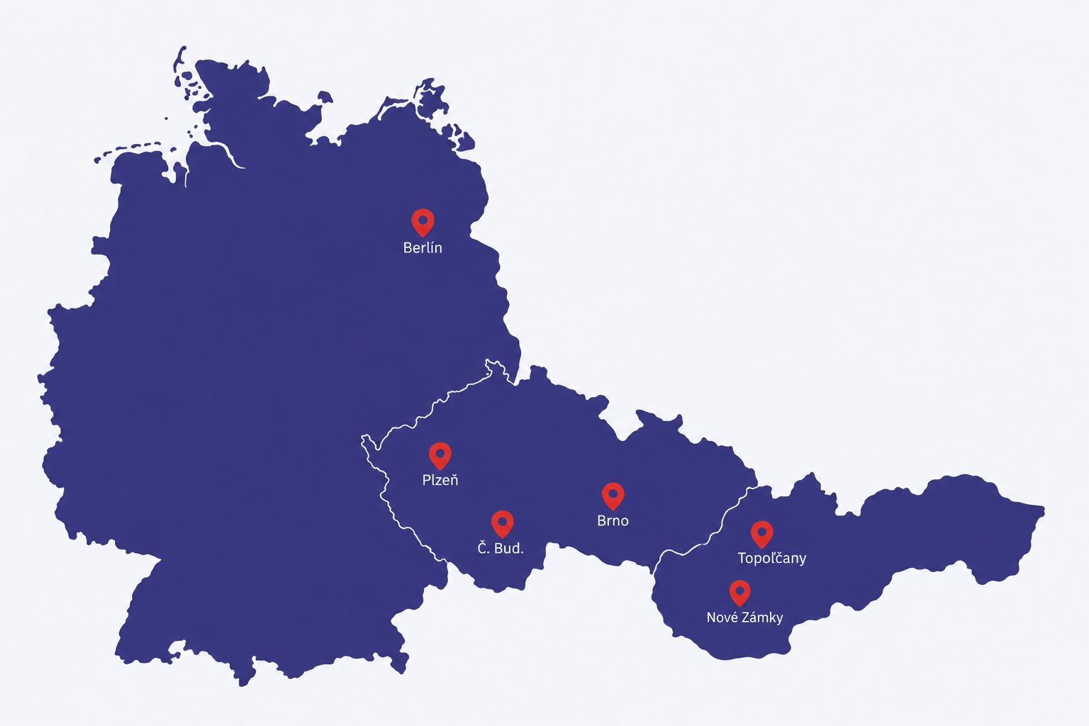 Mapa poboček v Německu, Česku a na Slovensku